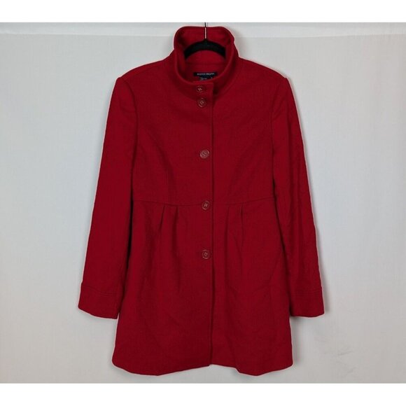 BOSTON PROPER sz 10 100% Wool Winter Coat Peacoat Jacket Long Peplum Mock Neck - Picture 1 of 12